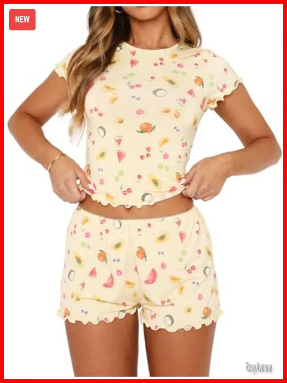 2 Piece Short Sleeve Pjs Floral Graphic Crop Top Y2K Summer Sleepwear Lounge Set